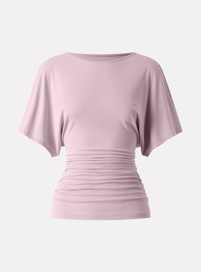 Effortless Boatneck Batwing Sleeve Side Ruched Top