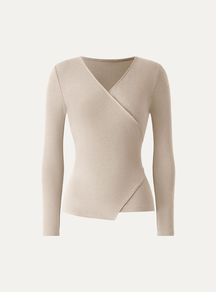 Surplice Long Sleeve Asymmetrical Hem Top