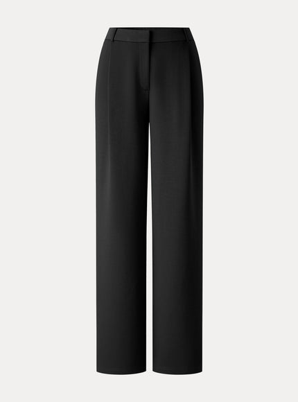 Crosshatch Ponte High-Rise Straight-Leg Tuck Pants with Pockets