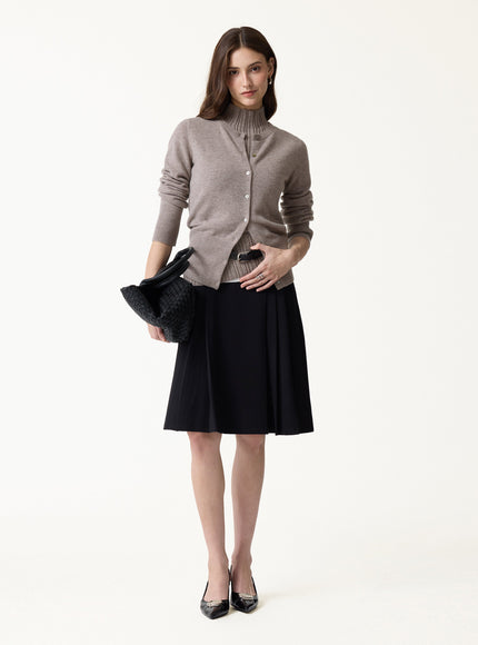 2Pcs Set 100% Merino Wool Long Sleeve Cardigan & Mock Neck Sweater