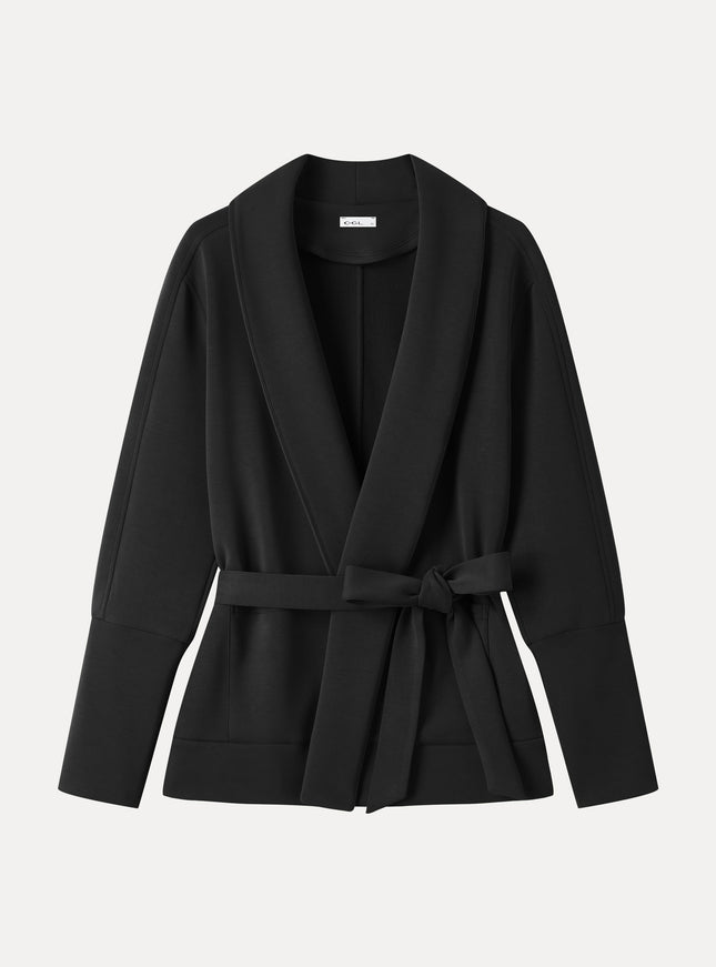Modal Stretch Fleece Lapel Long Sleeve Belted Coat with Pockets