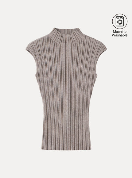 100% Merino Wool Ribbed Mock Neck Sweater