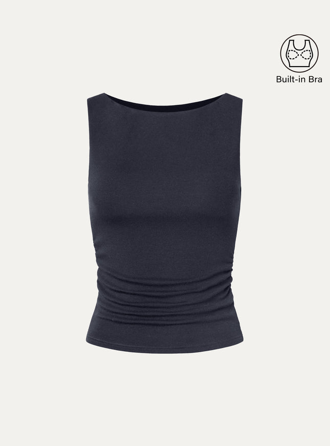 Boat Neck Built-In Bra Tank Top