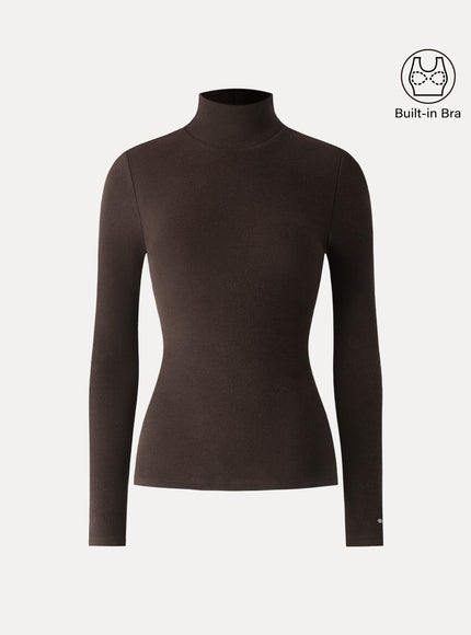 Turtleneck Long Sleeve Built-In Bra Top