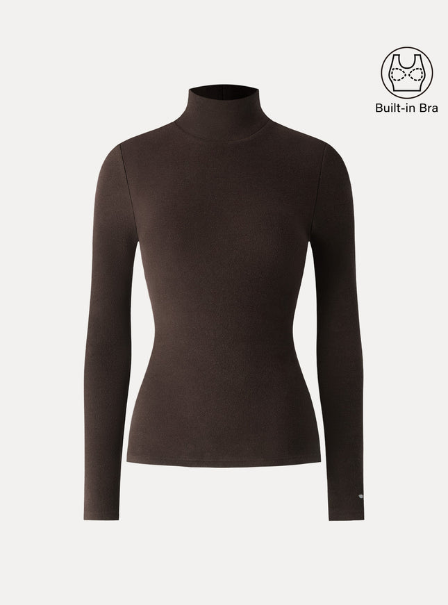 Turtleneck Long Sleeve Built-In Bra Top