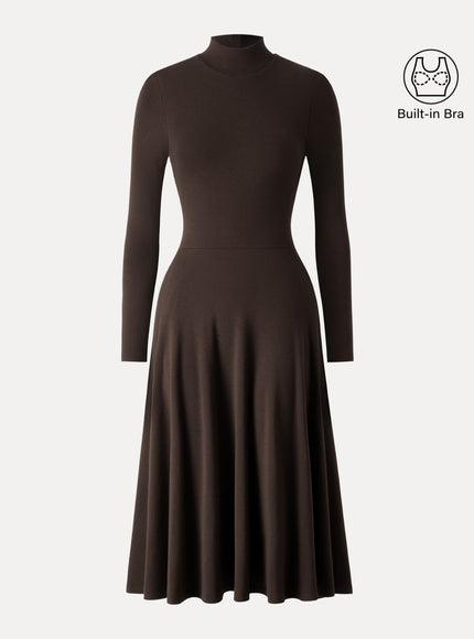 Mockneck Midi Built-In Bra Dress with Pockets