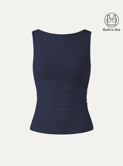 Elastic Open Back Built-In Bra Tank