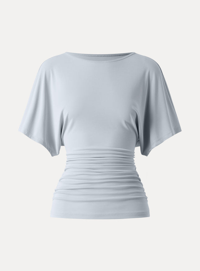 Effortless Boatneck Batwing Sleeve Side Ruched Top