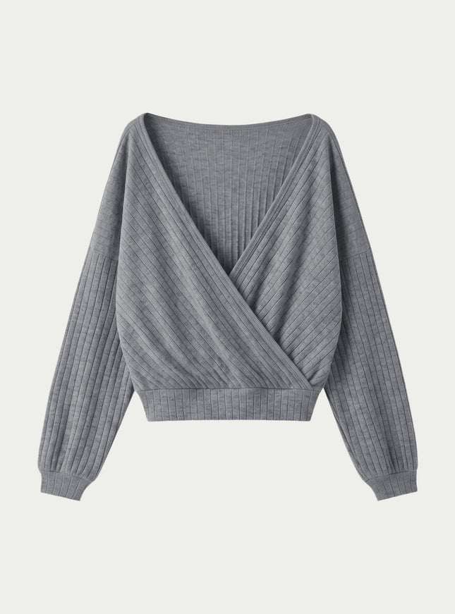 MaxWarm Wide Ribbed Crossover Long Sleeve Banded Hem Top