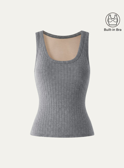 MaxWarm Wide Ribbed U-Neck Sleeveless Built-In Bra Top