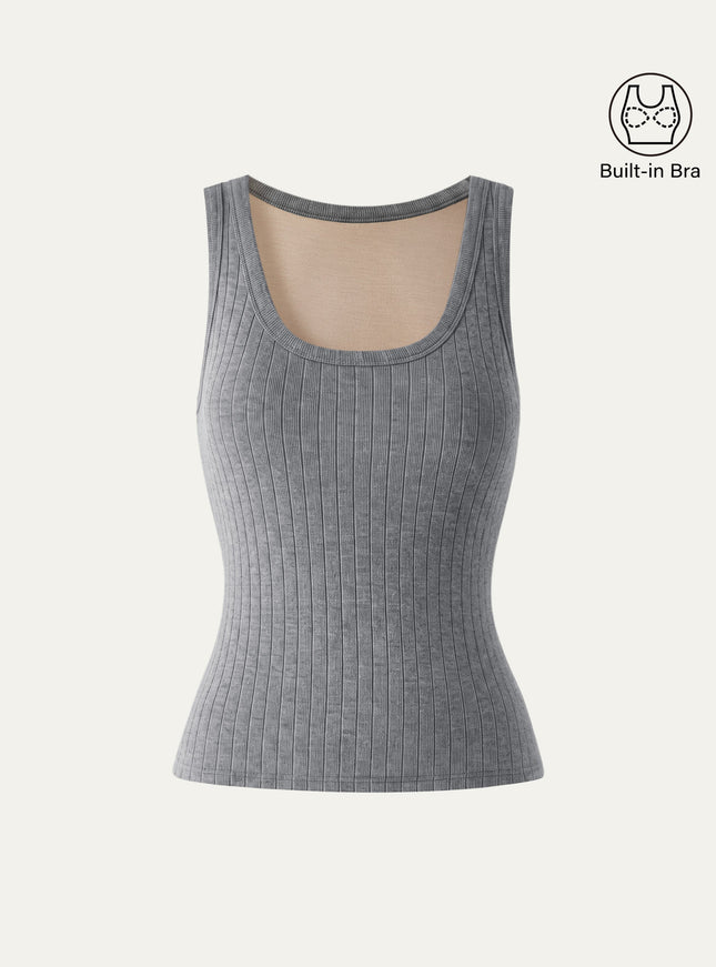 MaxWarm Wide Ribbed U-Neck Sleeveless Built-In Bra Top