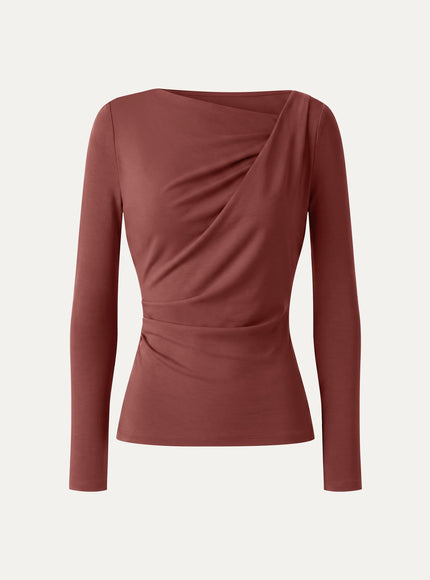 Asymmetrical Neck Long Sleeve Tucked-Waist Top