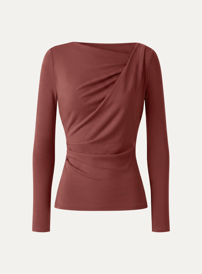 Asymmetrical Neck Long Sleeve Tucked-Waist Top