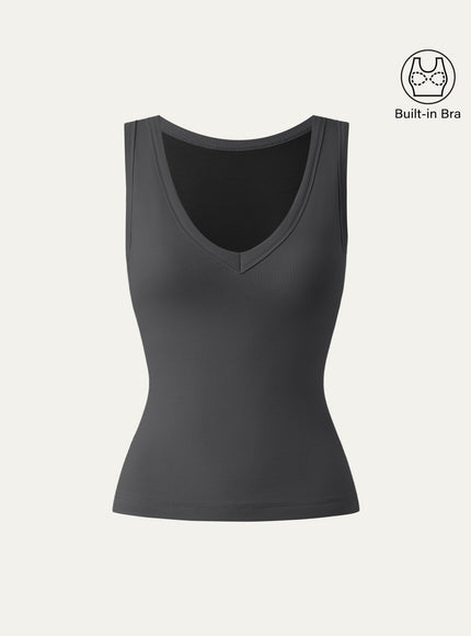 Stretchy V-neck Cotton Built-In Bra Tank