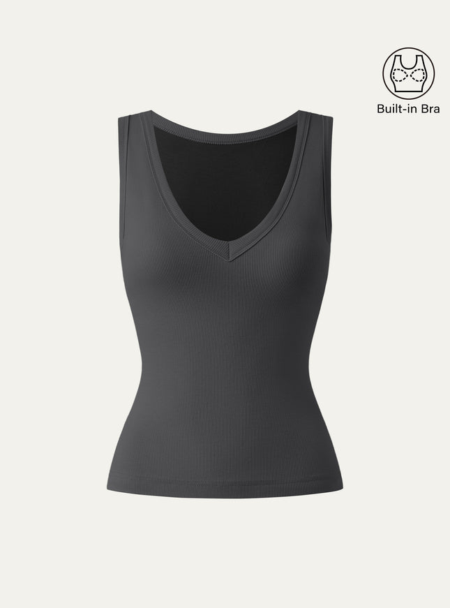 Stretchy V-neck Cotton Built-In Bra Tank