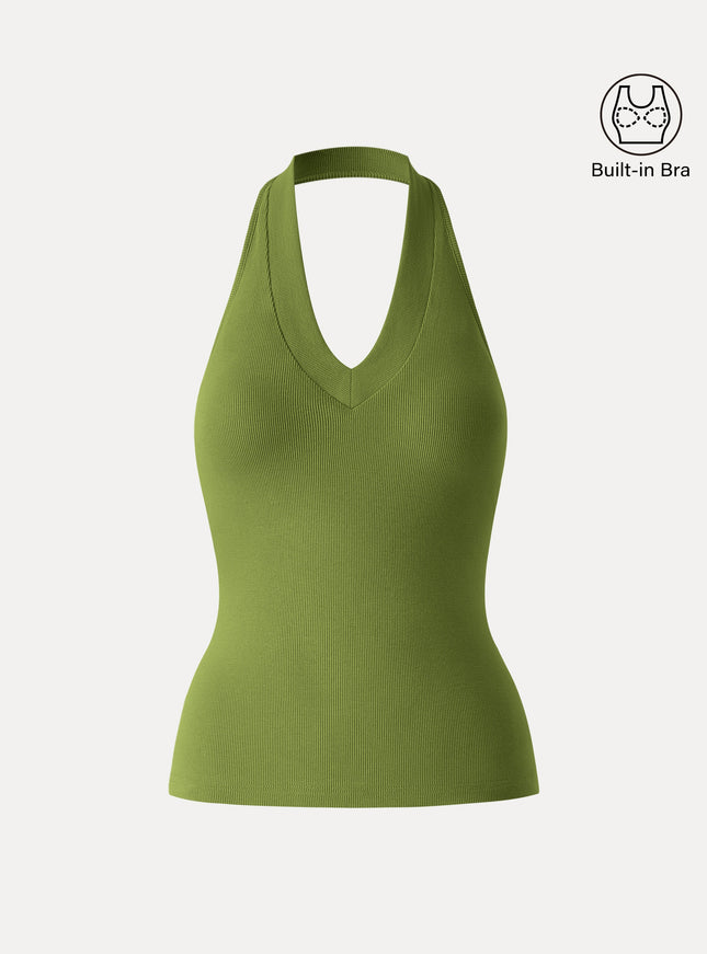 Halter Neck Open Back Built-In Bra Tank