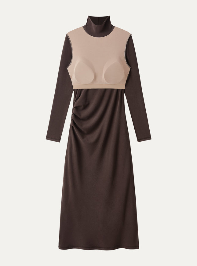 Turtleneck Tucked Midi Built-In Bra Dress