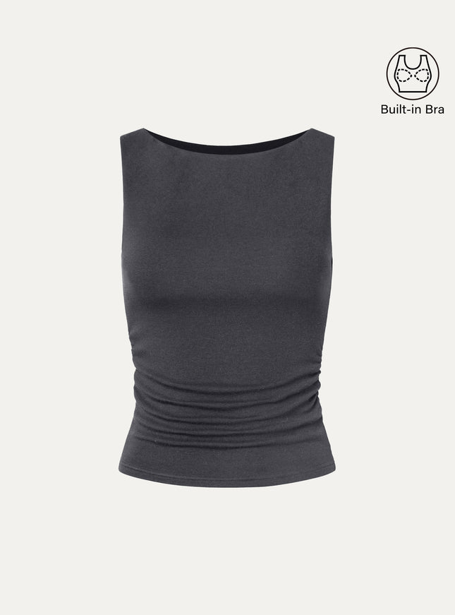 Boat Neck Built-In Bra Tank Top