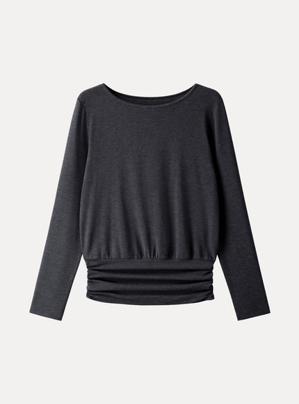 Boatneck Long Sleeve Ruched Banded Hem Top