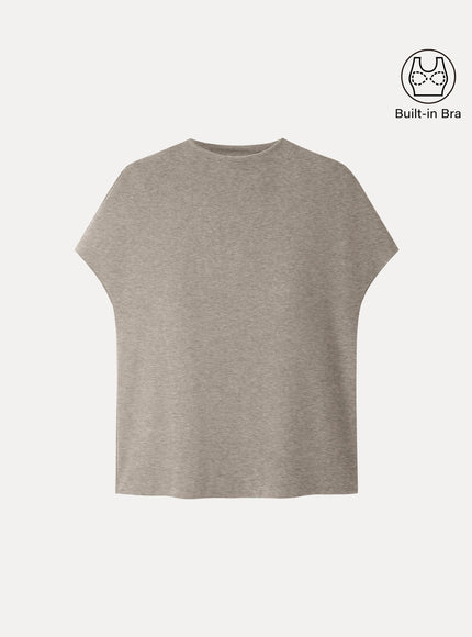 Mock Neck Short Sleeve Built-In Bra Top