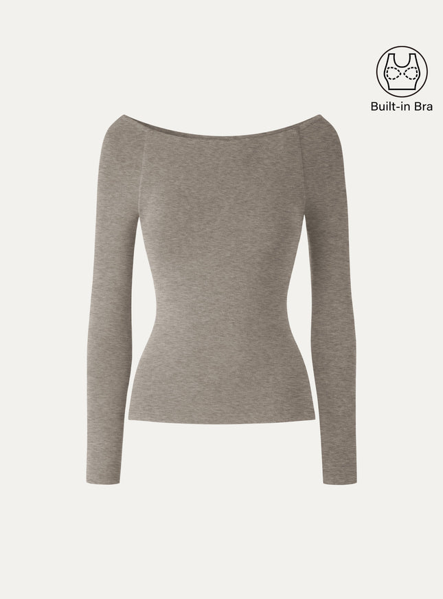 Slash Neck Raglan Sleeve Built-In Bra Top
