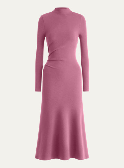 Mock Neck Long Sleeve Ruched Mermaid Midi Dress