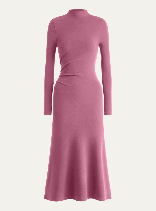 Mock Neck Long Sleeve Ruched Mermaid Midi Dress