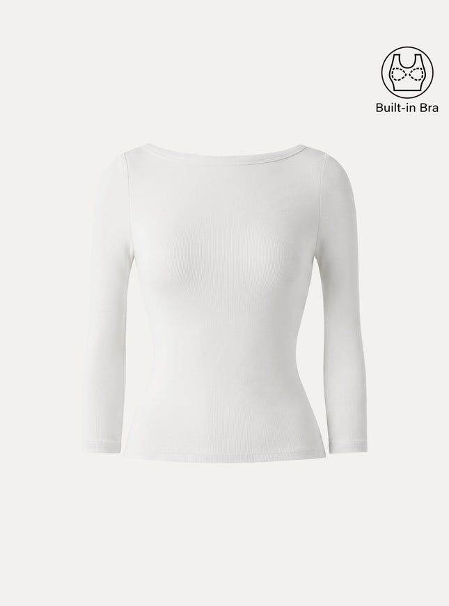 ® Boatneck 3/4 Sleeve Built-In Bra Top