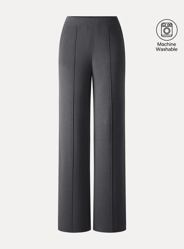 Merino Blend High-Rise Pintuck Wide-Leg Pants with Pockets