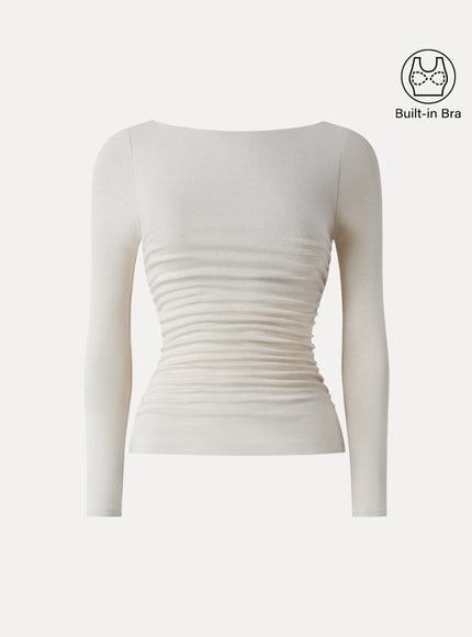 Boatneck Ruched Built-In Bra Top