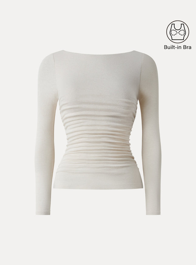 Boatneck Ruched Built-In Bra Top