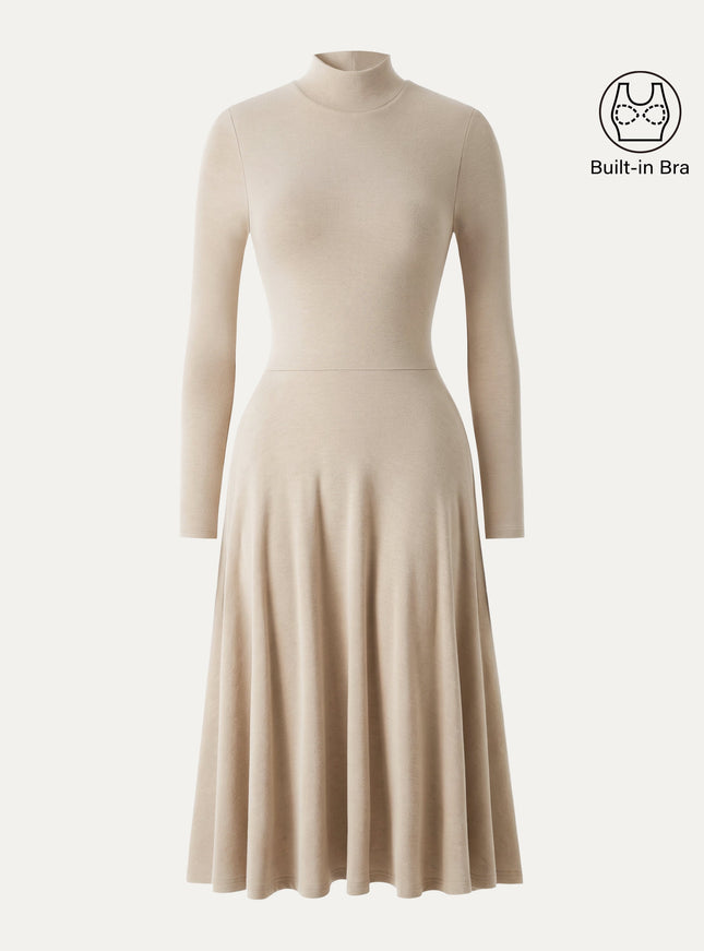 Mockneck Midi Built-In Bra Dress with Pockets