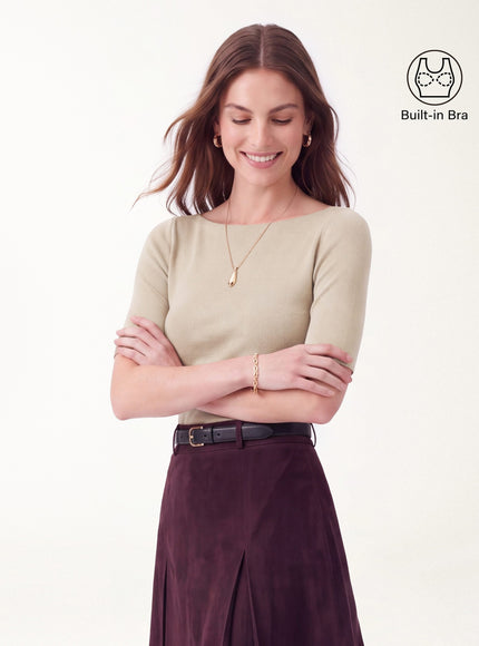 Elbow Sleeve Built-In Bra Top