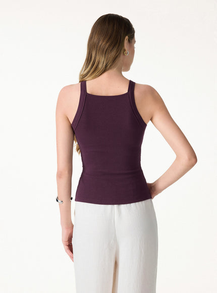 Chic Square Neck Ruched Rib Built-In Bra Tank