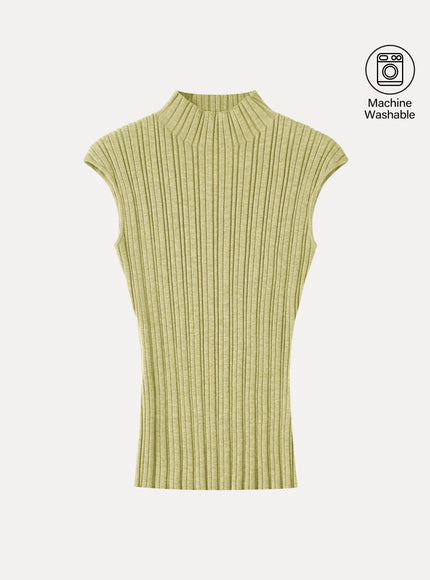 100% Merino Wool Ribbed Mock Neck Sweater