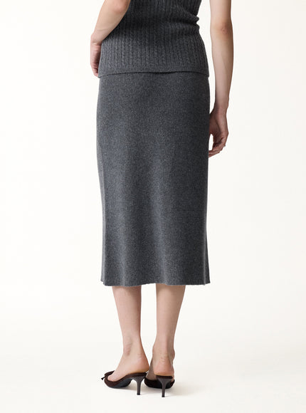 2Pcs Set Merino-Blend Sleeveless Sweater Tank & Merino-Blend Knit Skirt