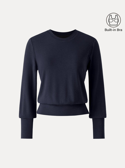 Elevated Crewneck Brushed Built-In Bra Top with Banded Hem