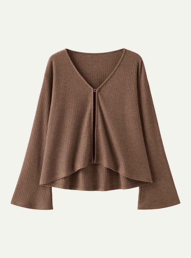 V Neck Flare Long Sleeve Cardigan