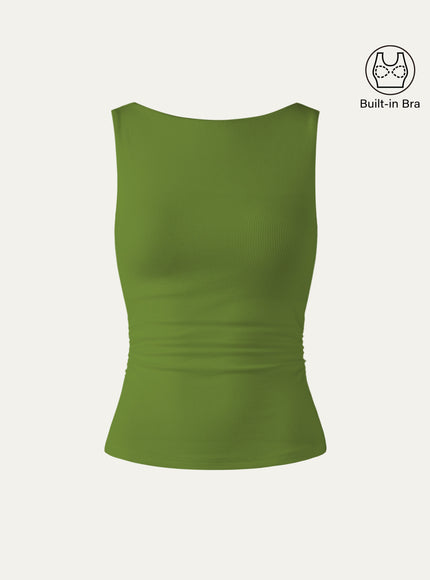 Elastic Open Back Built-In Bra Tank