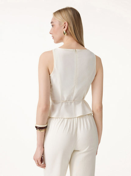 Lyocell-Linen Blend Boatneck Waist-Defined Top