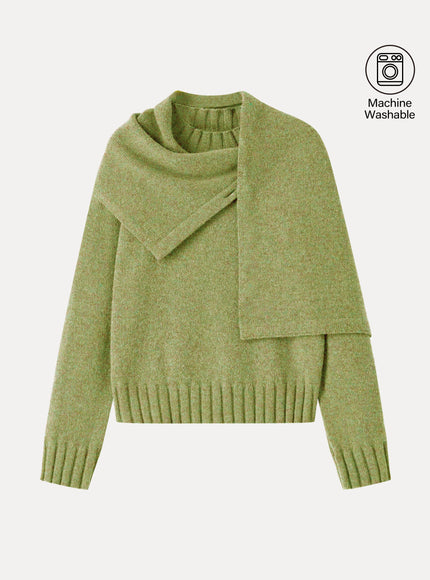 Merino Blend Plush Sweater with Removable Scarf