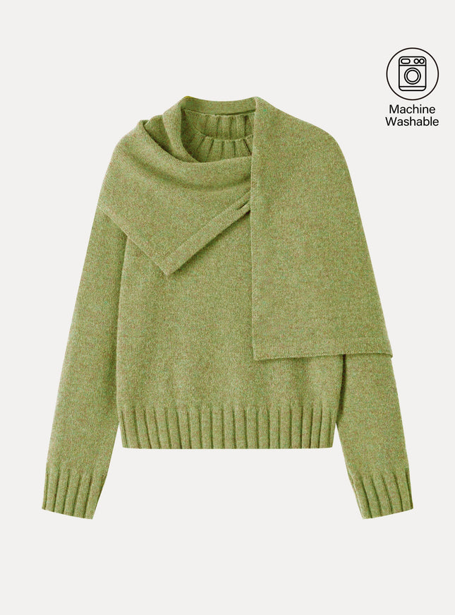Merino Blend Plush Sweater with Removable Scarf