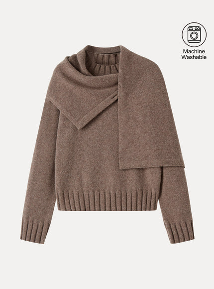 Merino Blend Plush Sweater with Removable Scarf
