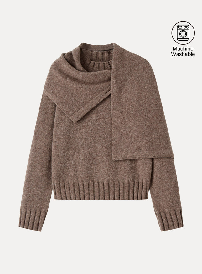 Merino Blend Plush Sweater with Removable Scarf