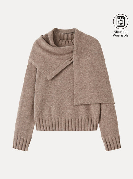 Merino Blend Plush Sweater with Removable Scarf
