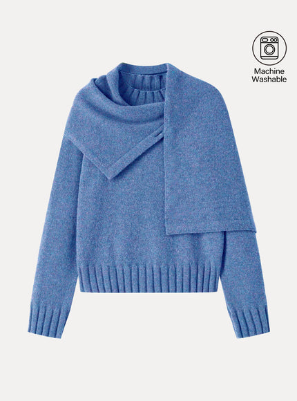 Merino Blend Plush Sweater with Removable Scarf