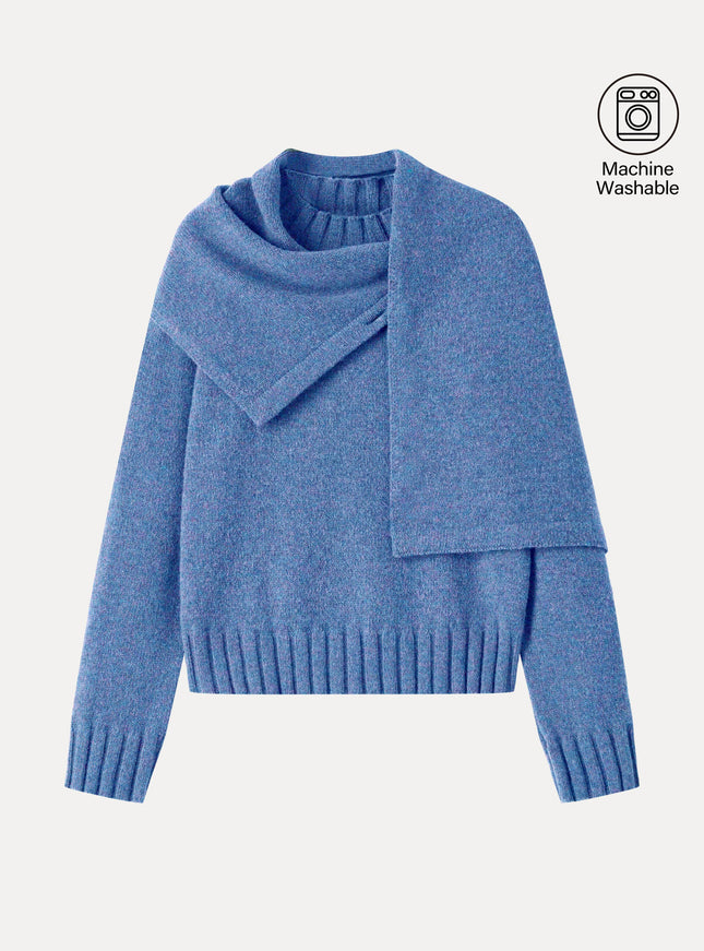 Merino Blend Plush Sweater with Removable Scarf