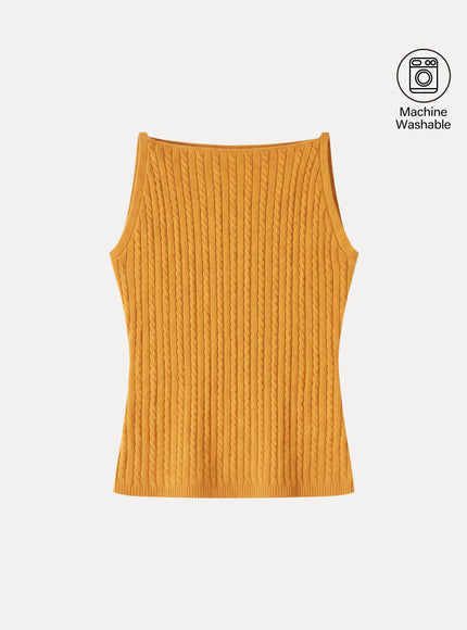 Merino-Blend Sleeveless Cable-Knit Sweater Tank
