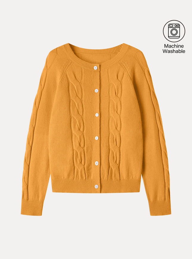 Merino-Blend Cable-Knit Crew Neck Long Sleeve Cardigan