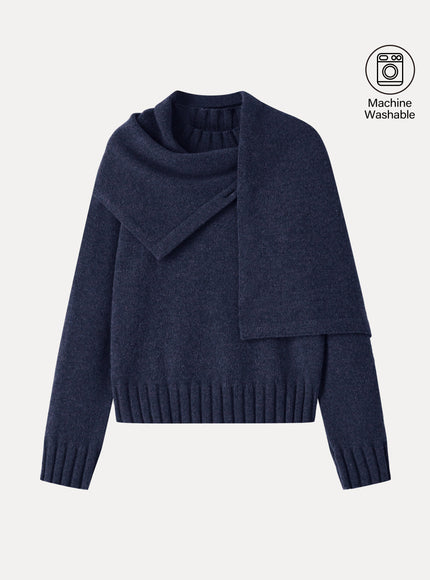 Merino Blend Plush Sweater with Removable Scarf